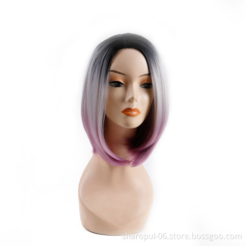 Shoulder Length Ombre Blonde Green Grey purple blonde Colors Straight Synthetic Wigs For Black Women